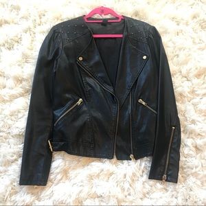 Faux Leather Jacket with gold studs and zippers